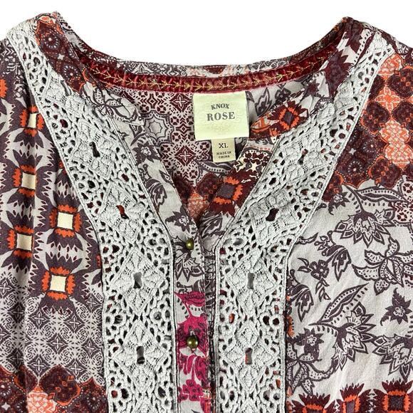 Knox Rose Dress Size XL Purple Red Lilac Bohemian Laced  Buttoned High Low - Picture 8 of 12